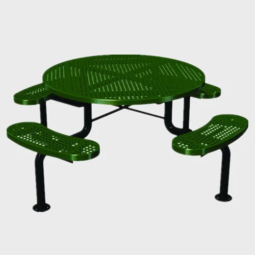 portable outdoor perforated steel round picnic table 1