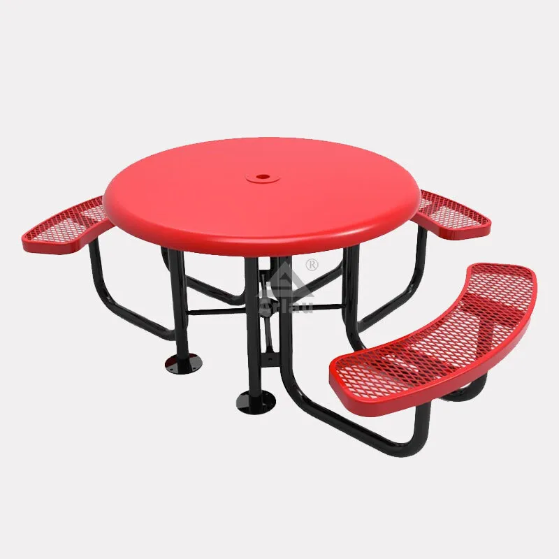 Round solid top disabled expanded metal picnic tables and chairs - ADA Style - 3 seats 1
