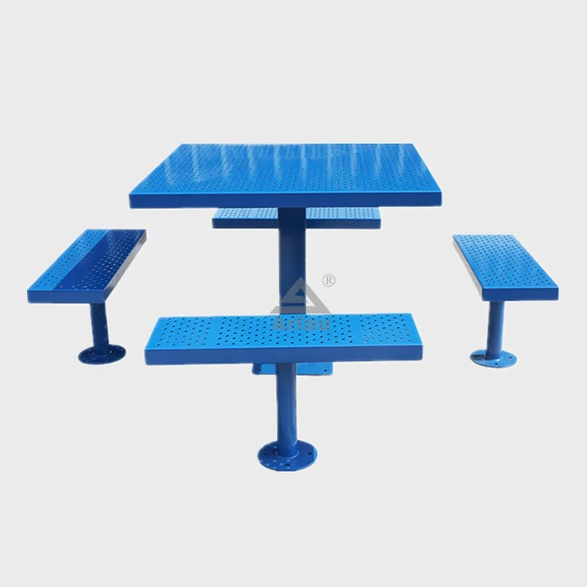 Outdoor perforated steel picnic table and 4 benches 1