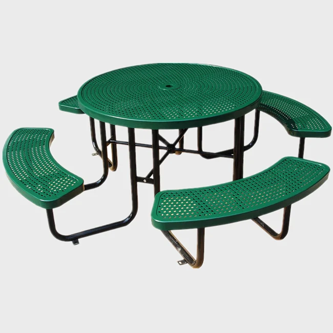 Perforated metal outdoor round commercial picnic table 1