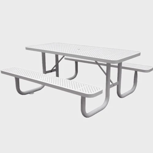 Outside modern picnic table bench with hole 1
