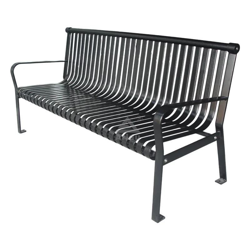 Outdoor park outside garden slatted steel bench seat 1