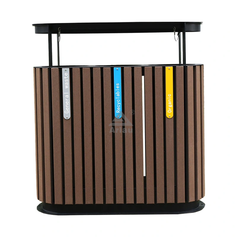 Outdoor park street large wood classified recycling trash bin 1