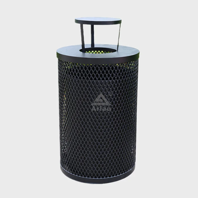 32 Gallon outdoor commercial round expanded metal mesh trash bin 1