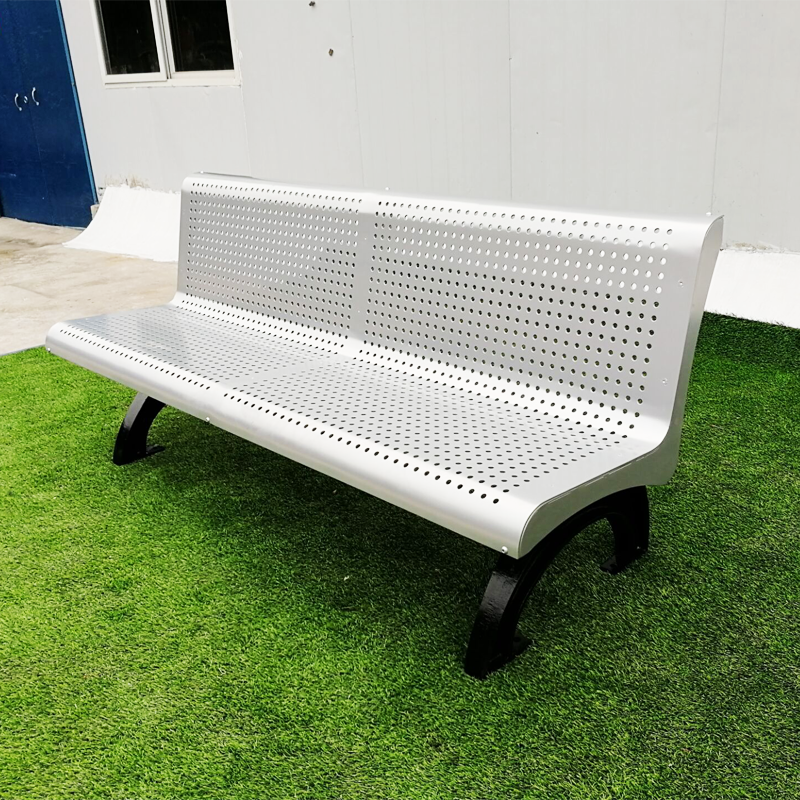 Steel Park Long Decorative Bench with Perforated Seat - Arlau