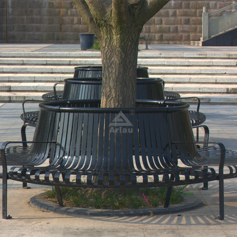 Muebles de la calle Banco de acero al aire libre alrededor del árbol 1