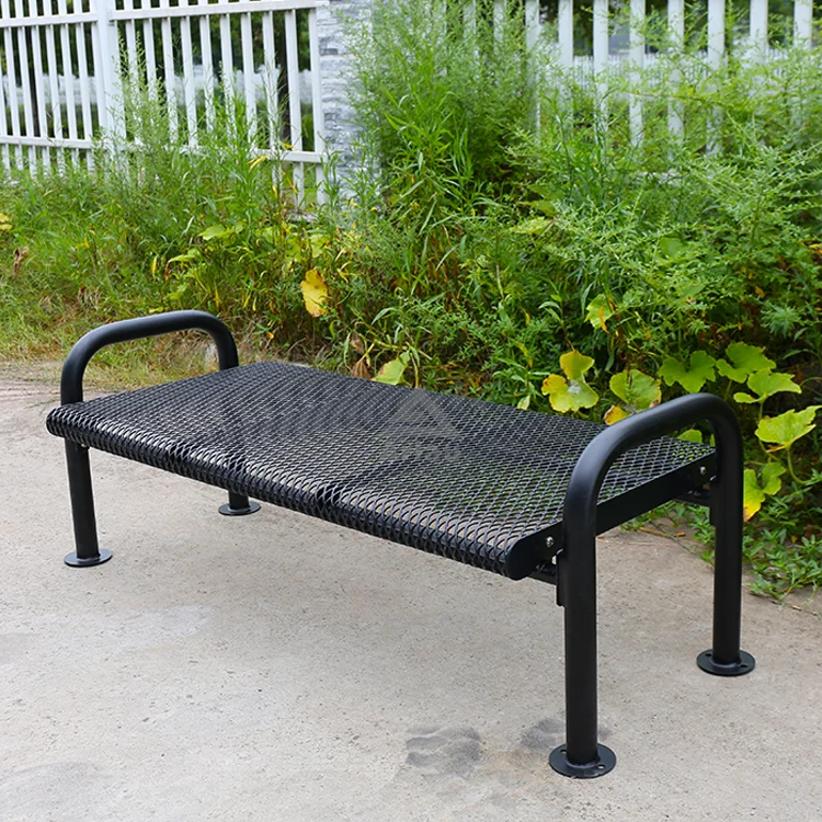 Banc sans dossier en métal décoratif extérieur noir 1