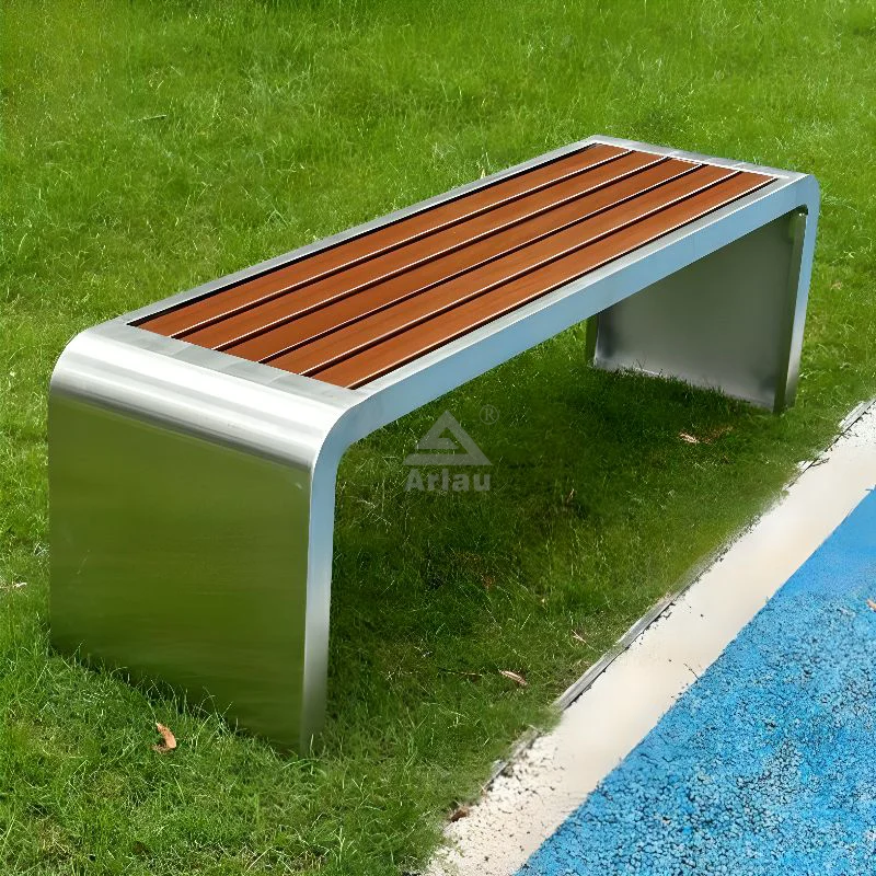Long outdoor wpc wood bench without back 1