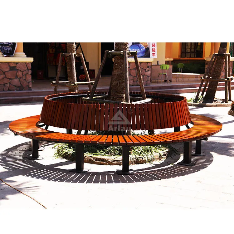 Park tree wooden strips curved garden circular outdoor bench with backrest 1