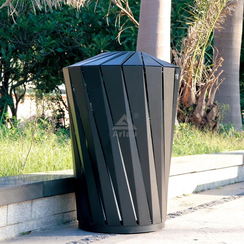 Outdoor park steel round big trash cans 1