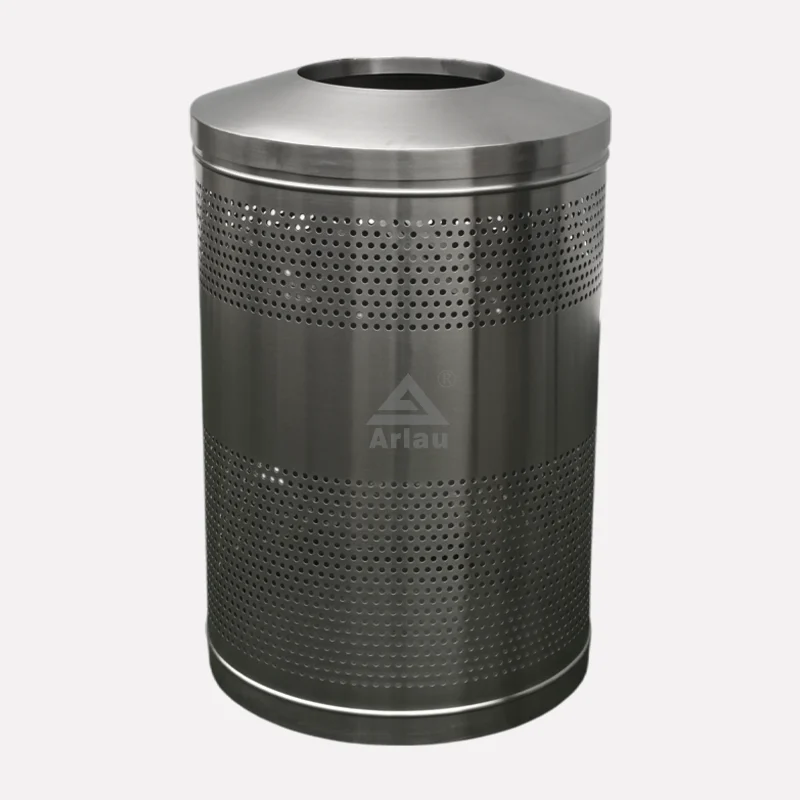 Papelera de acero inoxidable con soporte redondo 1