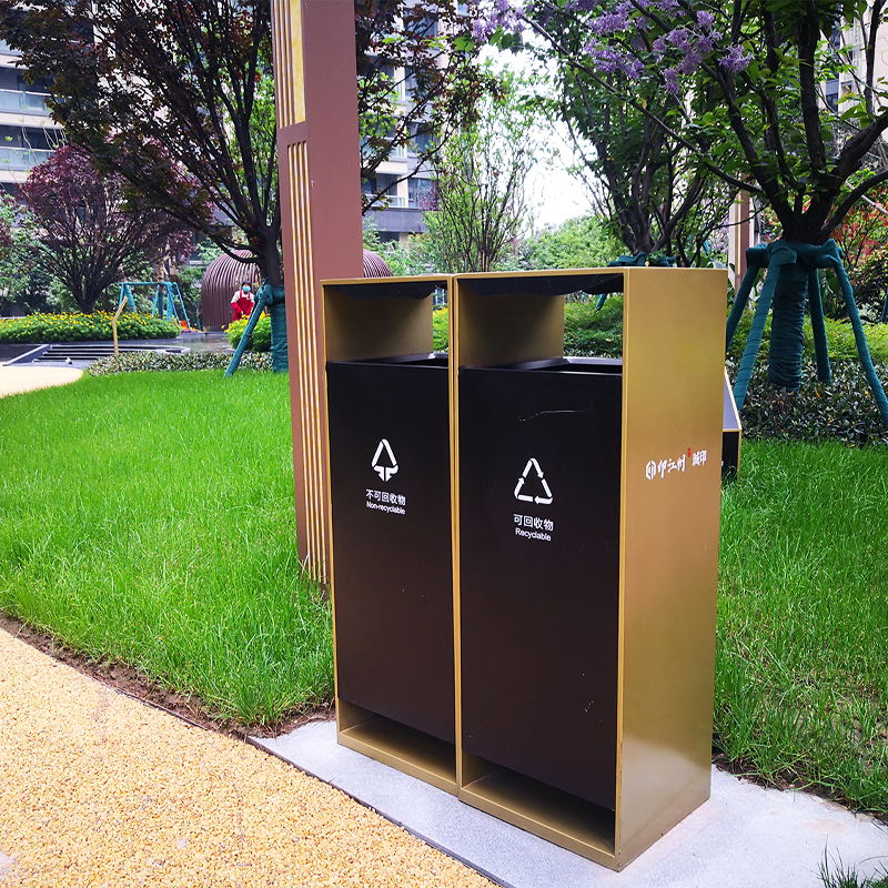 Garbage Dustbin Outside Heavy Duty Powder Coated Outdoor Garden Trash Bin - Arlau