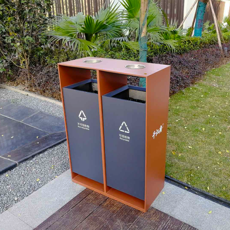 Garbage Dustbin Outside Heavy Duty Powder Coated Outdoor Garden Trash Bin - Arlau