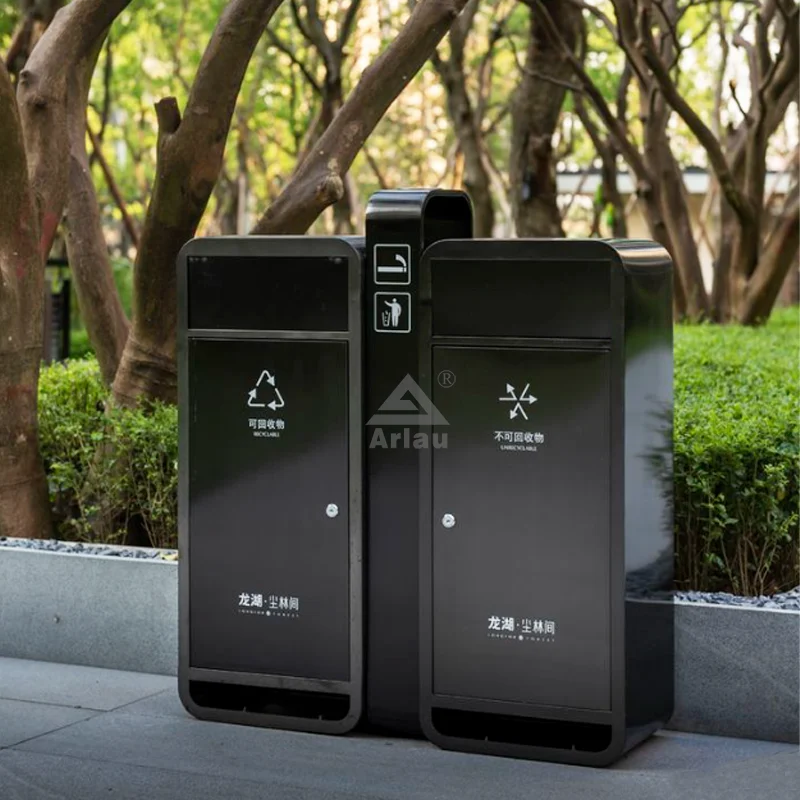 Metal outdoor compartment recycle bin 1