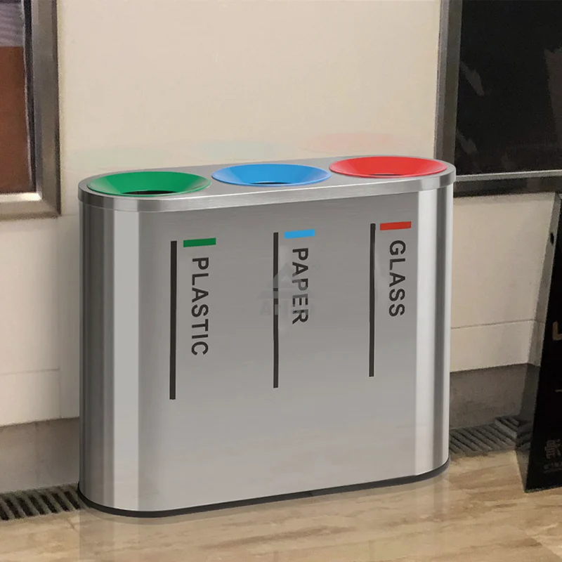 3 Compartment Trash Can Recycling Bin Paper Trash Bin Combination 1