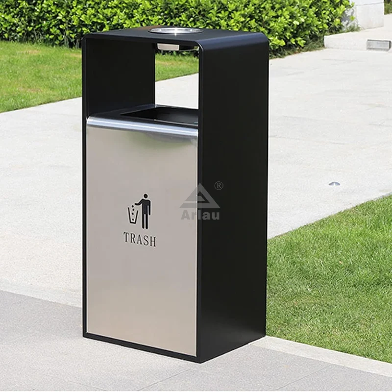 Outdoor rectangular steel or stainless steel commercial trash can 1