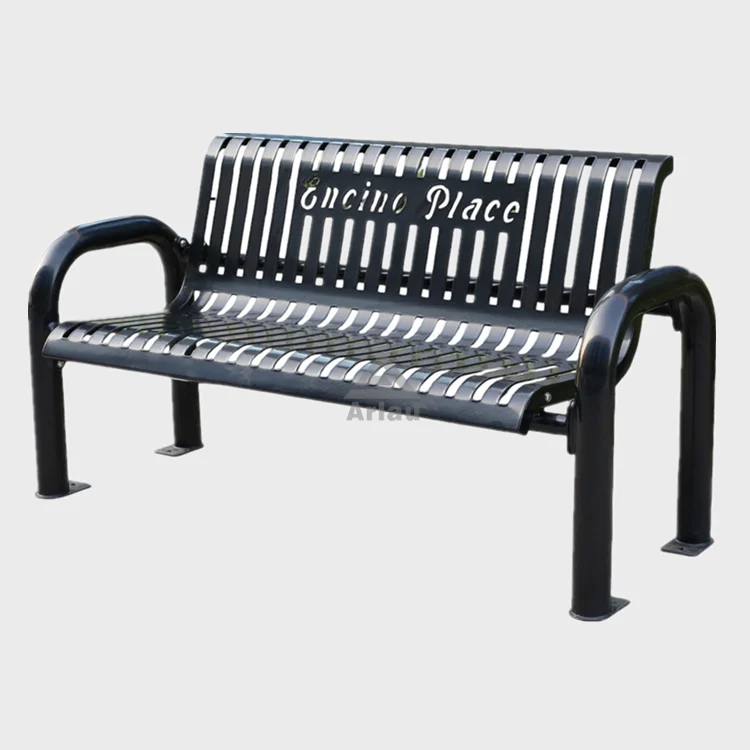 Outdoor galvanized steel garden bench with backrest 1