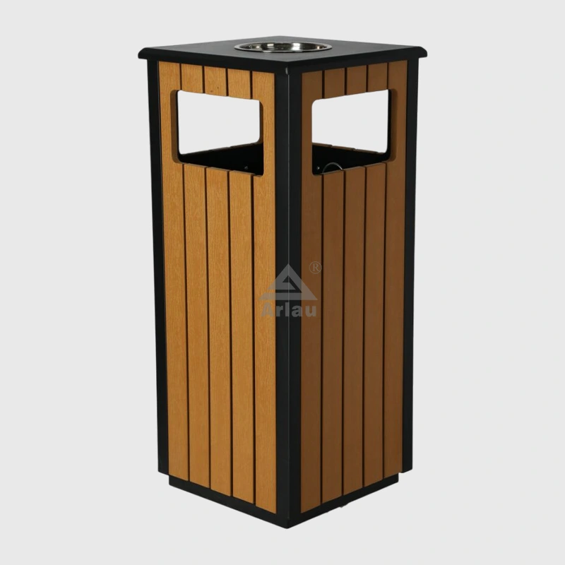 Rectangular wood park trash cans 1