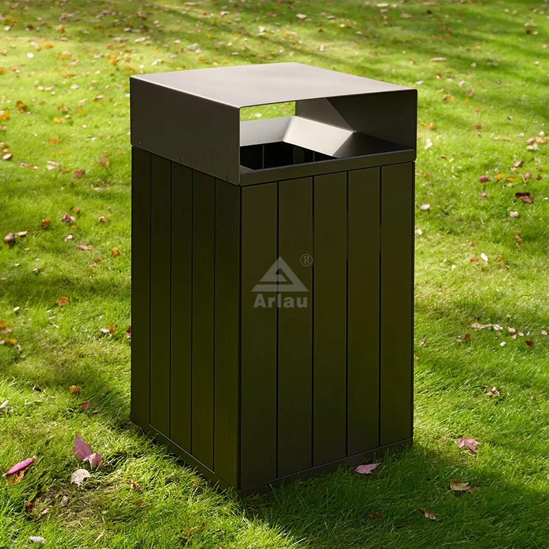 Papelera de reciclaje de basura de madera al aire libre 1
