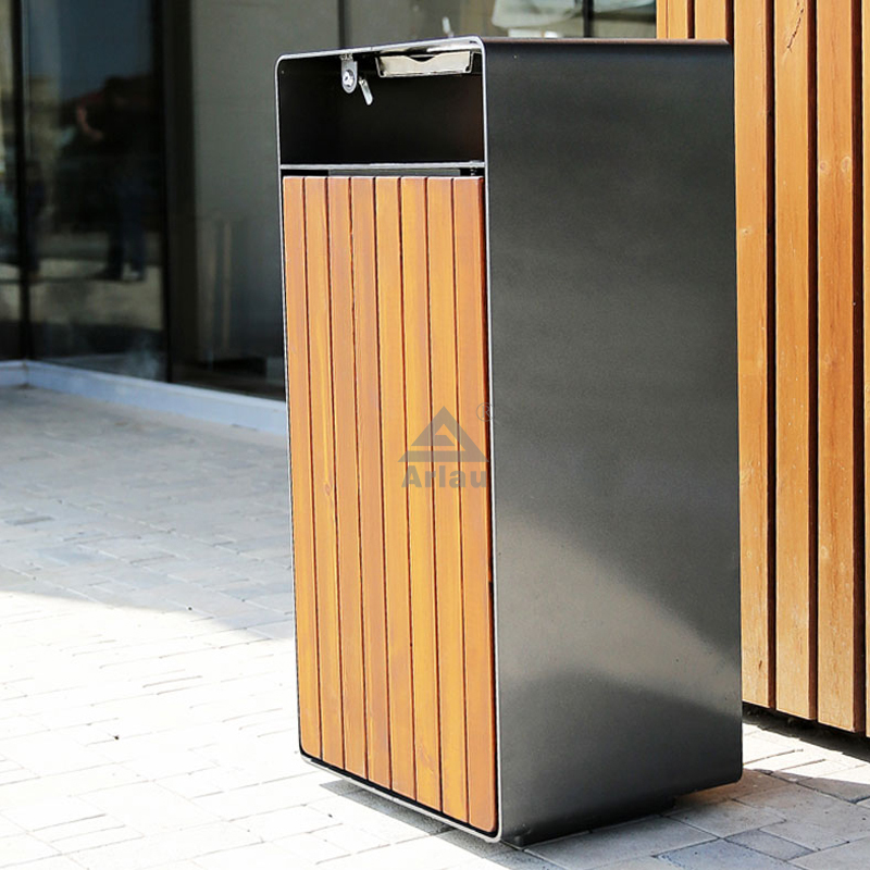 Garbage Dustbin Outside Outdoor Solid Wood Trash Bin for Parks and Public Spaces - Arlau
