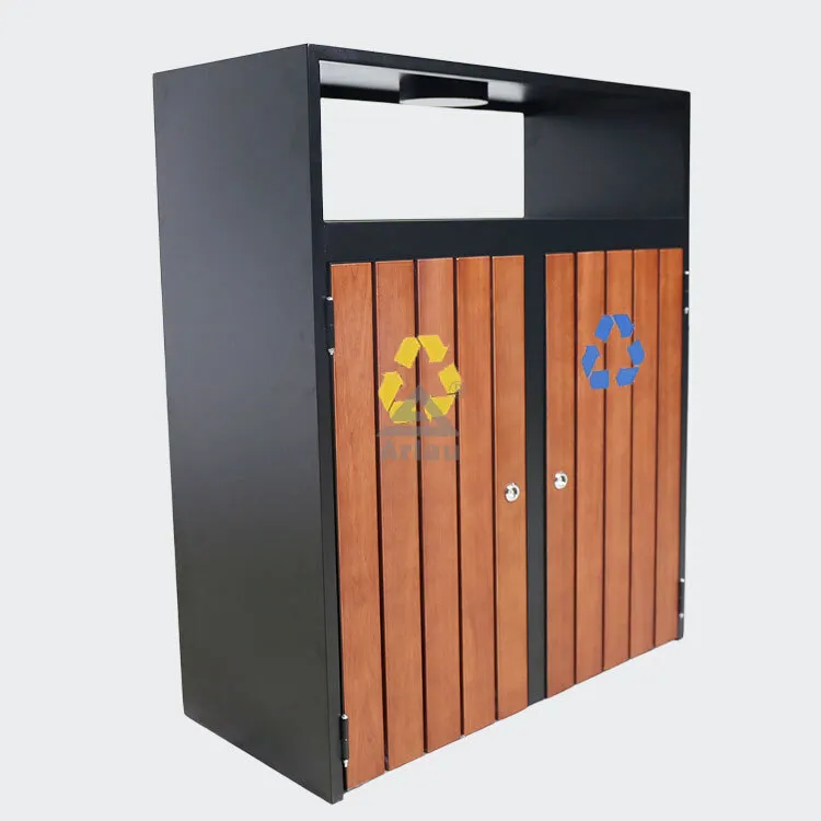 Bin de reciclaje de basura dual de madera de jardín 1
