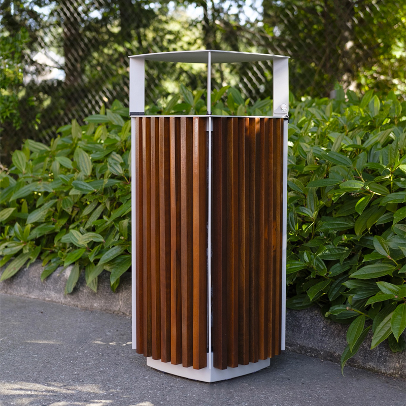 Garbage Dustbin Outside Roadside Steel Wooden Dustbin - Durable Outdoor Trash Can - Arlau