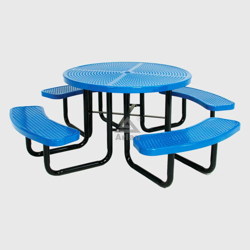 Outdoor round perforated steel picnic table with umbrella hole 1