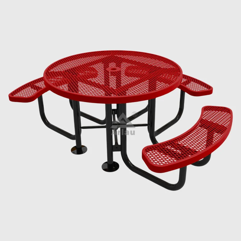 Round metal disabled picnic table with umbrella hole - ADA Style - 3 seats 1