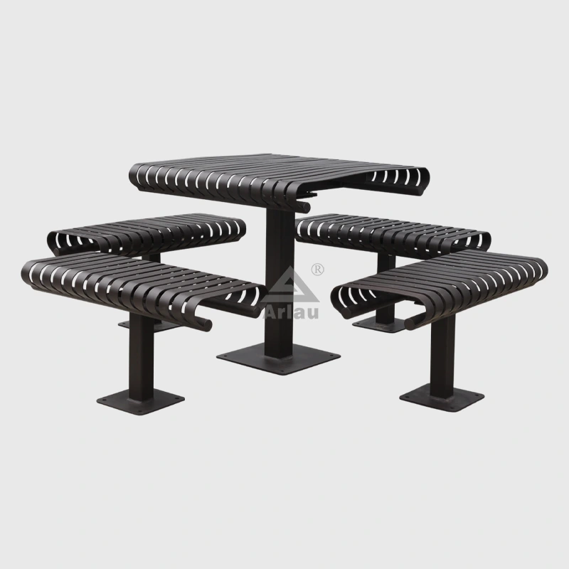 Slatted steel outdoor picnic table and bench sets 1