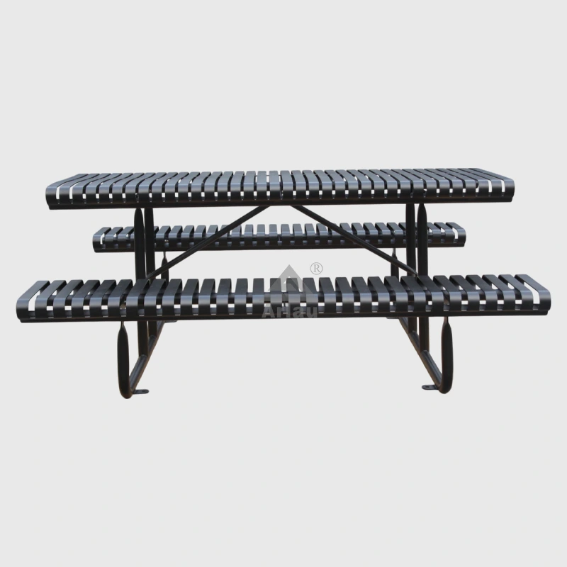 Slatted steel city outdoor street rectangular picnic table 1