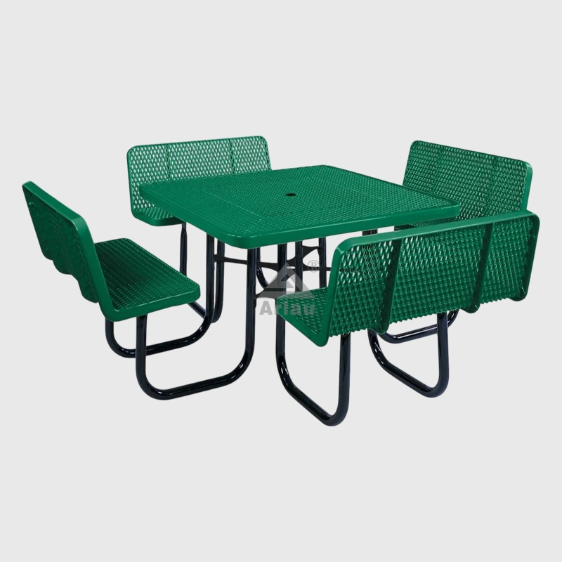 Large square outdoor picnic table with backrest bench 1