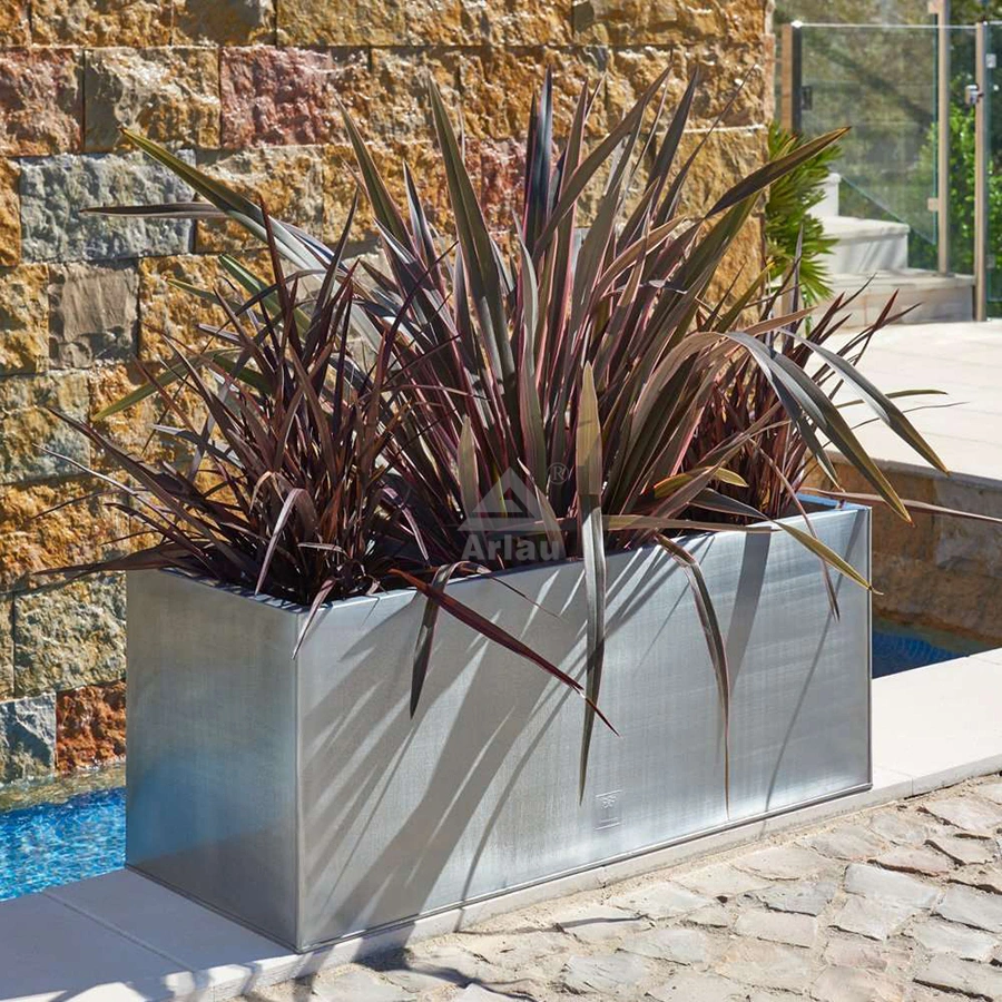 Design custom airport decoration rectangular metal stainless steel flower box flower pot factory direct sales 1