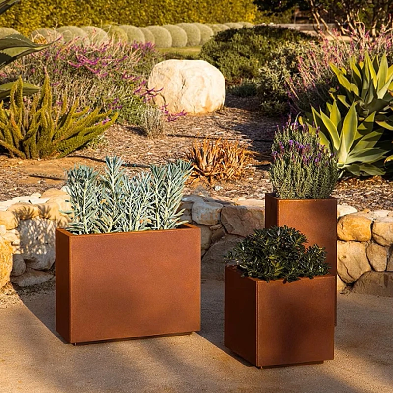 Outdoor park weathering steel square flower pot manufacturer 1