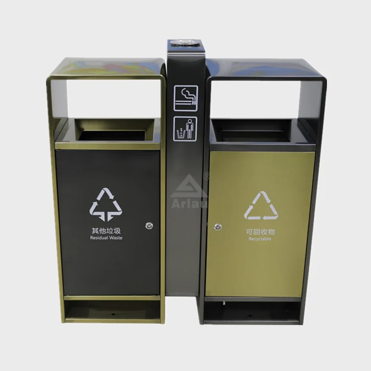 Stainless steel electroplating road public double separation metal trash can 1
