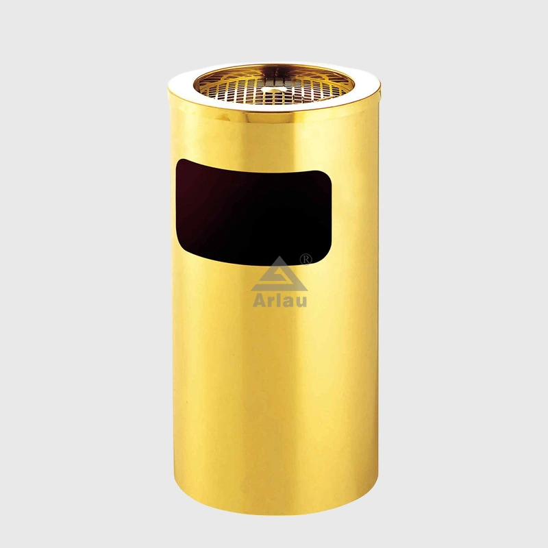 Antique gold metal round trash can supplier for indoor office staircase 1