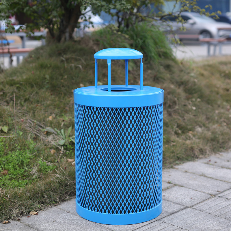 Garbage Dustbin Outside Commercial Expanded Steel Outdoor Trash Bin with Thermoplastic Coating