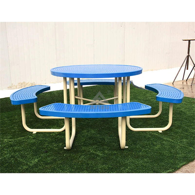 Round perforated metal outdoor picnic table with umbrella hole - Multiple Colors 1