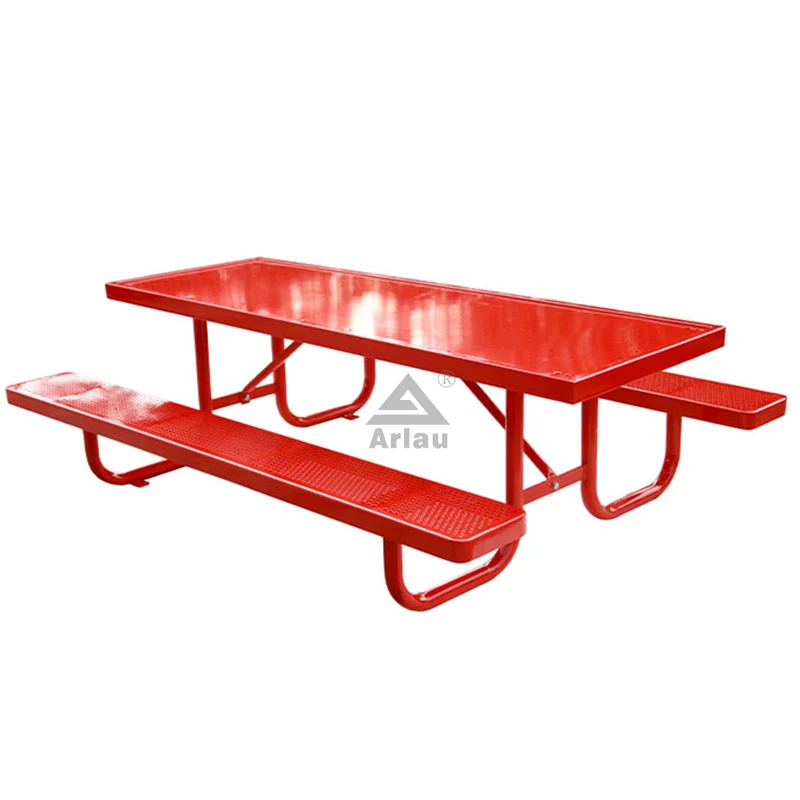 Solid top perforated steel 6/8ft outdoor picnic table metal dining table bench 1