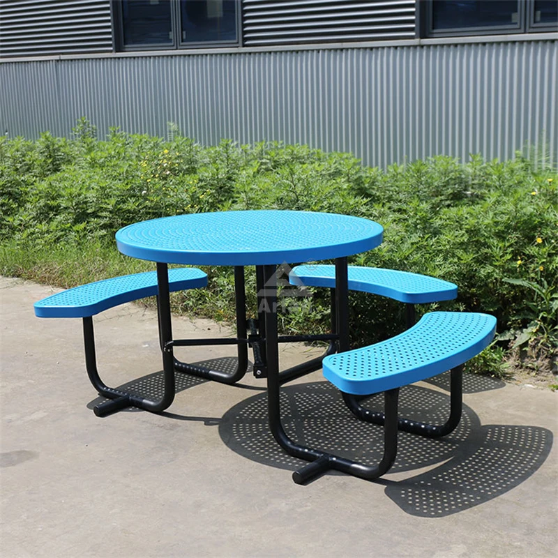 Round Perforated Steel Accessible Thermoplastic Steel Picnic Table - ADA Style - 3 seats 1