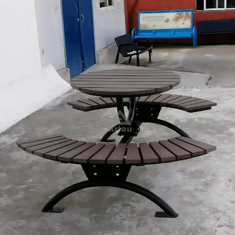 Ensemble de table de pique-nique ronde en bois commerciale extérieure personnalisée 1