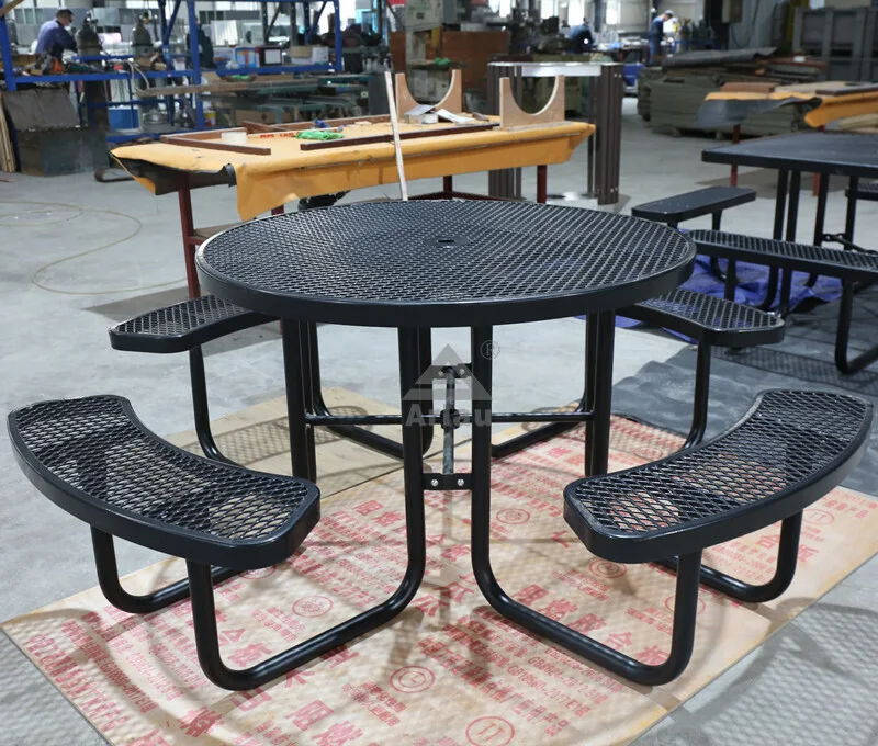 Round expanded metal commercial picnic table 1