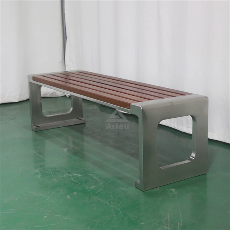 Outdoor backless wood simple park bench 1