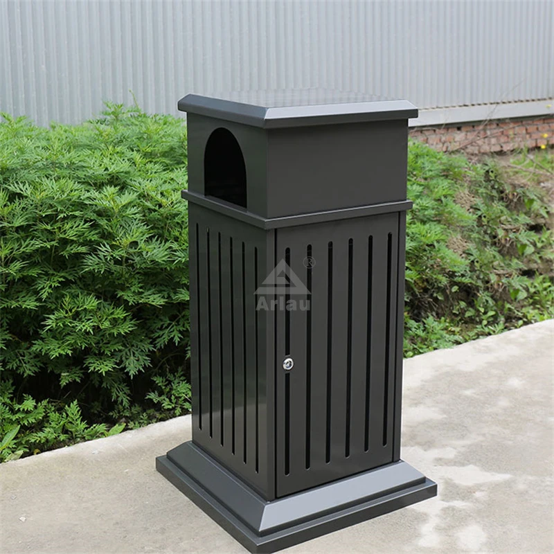 Simple black metal iron dustbin 1