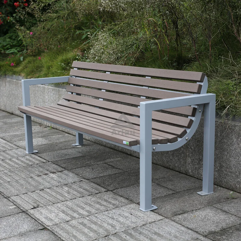 Outdoor grey composite wood park bench 1