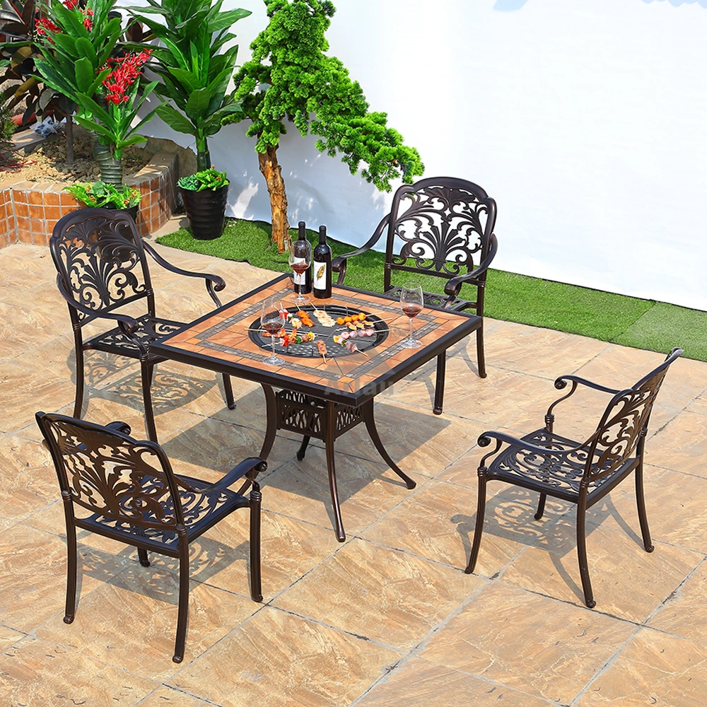 Garden party leisure furniture dining table European retro die-cast metal outdoor ceramic table 1