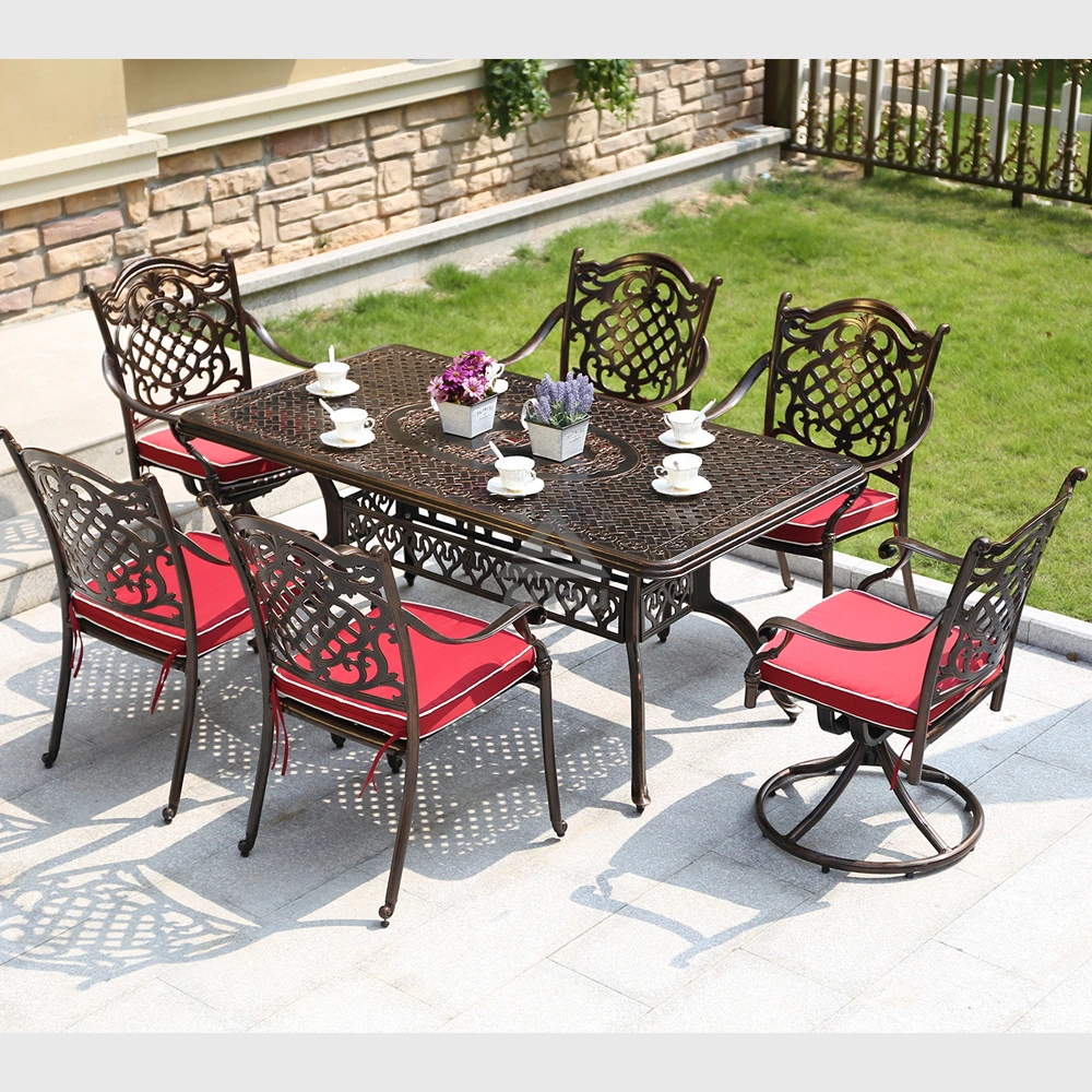 9-Piece cast aluminum outdoor table and chairs classic retro patio dining set for 8 people 1
