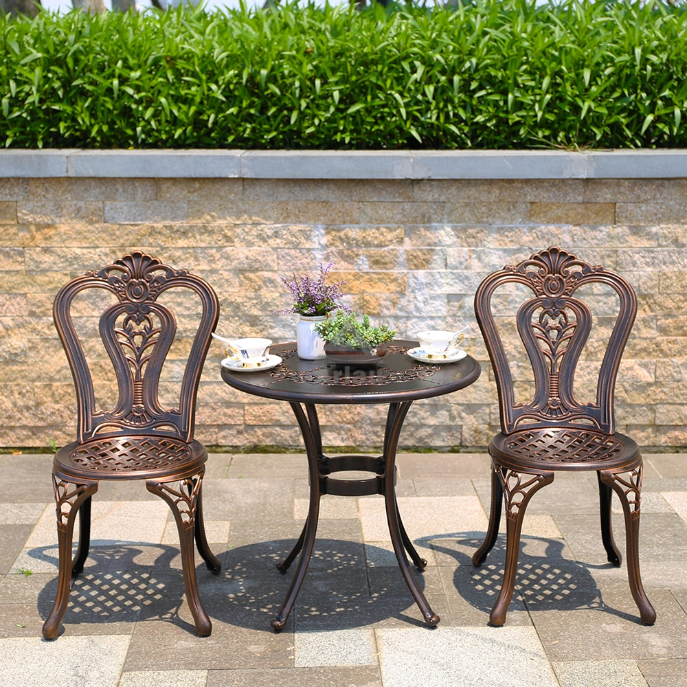 Modern luxury cast aluminum waterproof outdoor garden backyard dining table and chairs furniture 1