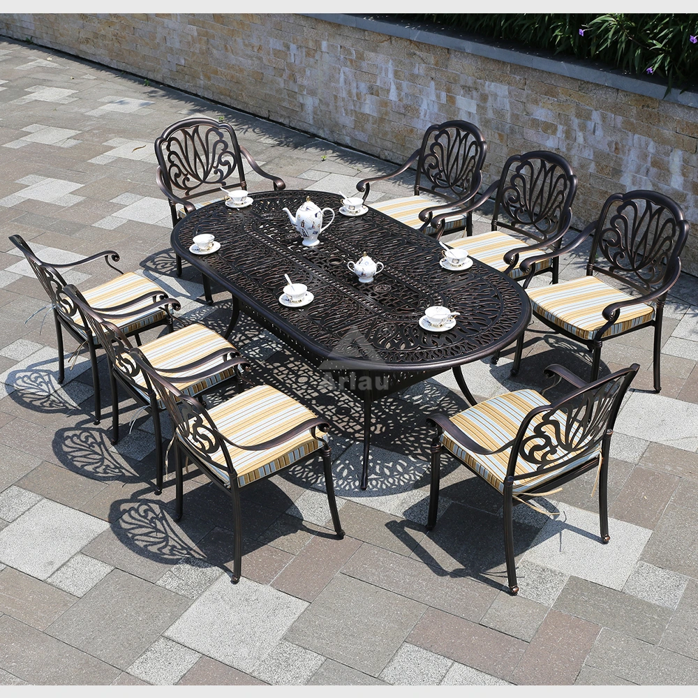 Metal Commercial Garden Patio Outdoor Furniture Rectangular 6 Seater Antique Cast Aluminum Dining Table 1