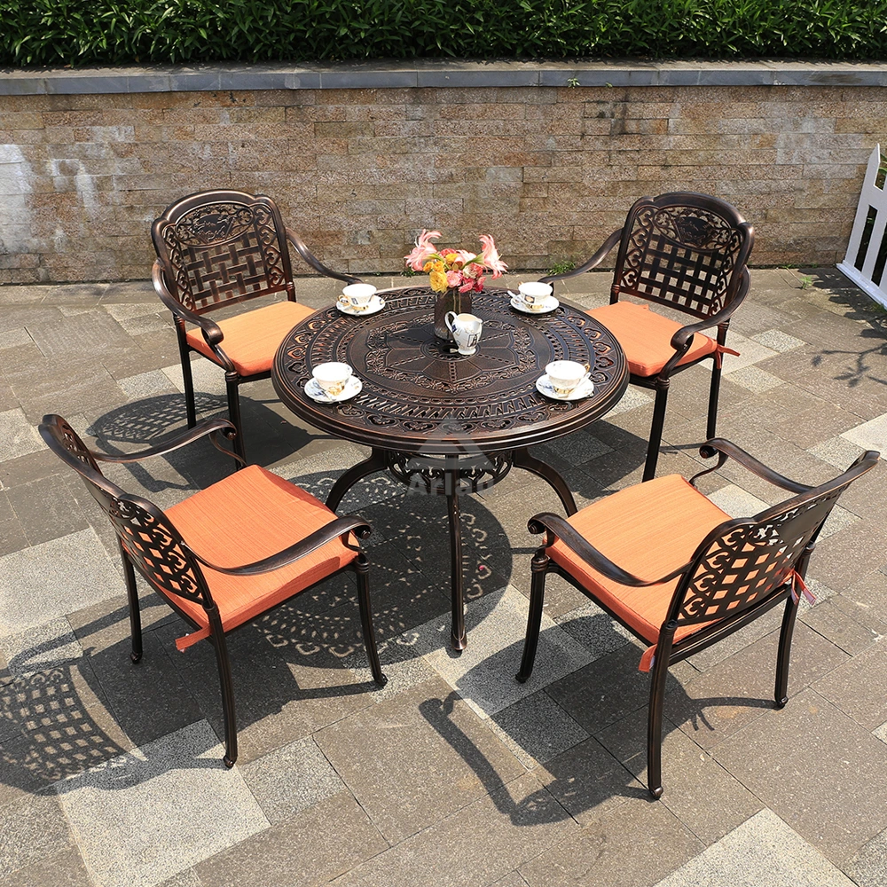 Round Garden Cast Aluminum Furniture Outdoor Korean BBQ Table and Chair Set 1