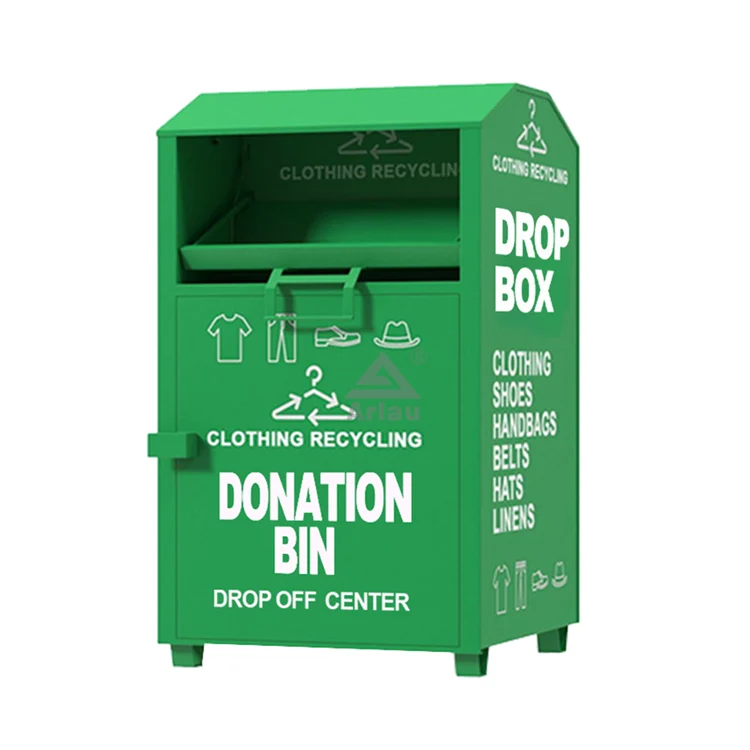 Metal outdoor charity cloth and shoes donation drop box for sale 1